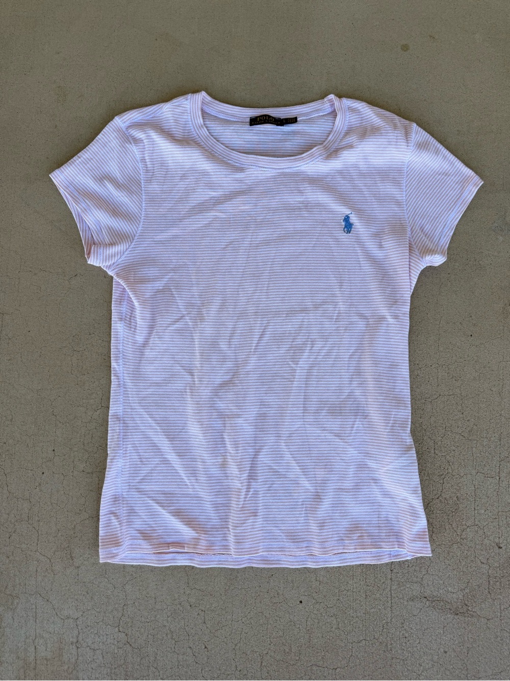 Women’s Polo Ralph Lauren Pink & White Striped T-Shirt – Size L